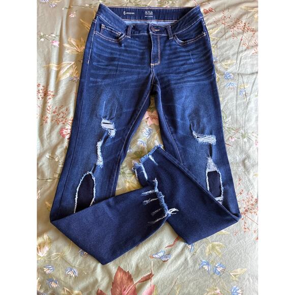 a.n.a. A NEW APPROACH Jeans Size 6 dark wash blue destroyed raw hem jegging - Picture 1 of 5